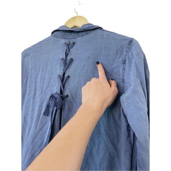 Cloth & Stone Farryn Laced-Back Chambray Denim Tencel Shirtdress, Small - Picture 6 of 11